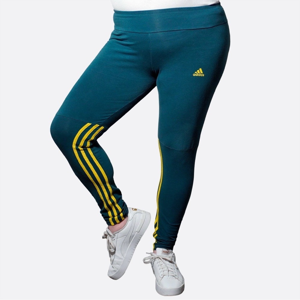 Adidas Wild Teal Neon Stripe Activewear Leggings 0X Large Sportswear Streetwear